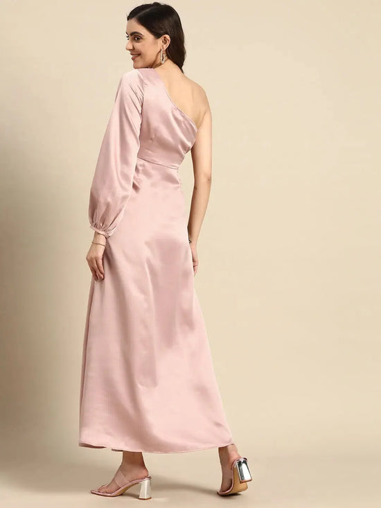 One shoulder Over lap Maxi Dress in Powder Pink