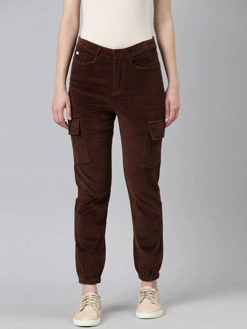 Women Brown Solid Joggers-IM-10635-Brown