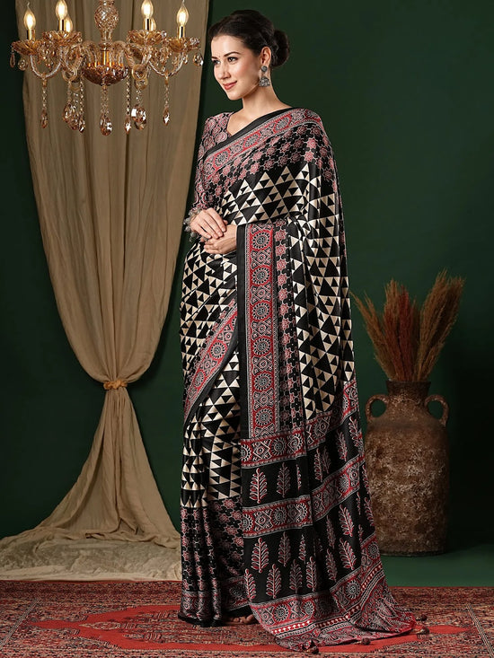 Saree Mall Women's Crepe Black Printed Designer Saree With Blouse Piece-MOHAR102B