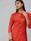 Women's Orange Printed Straight Kurta-CR1434-Orange