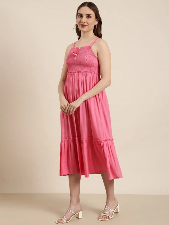 Women Pink Solid Empire Dress-BC-BK-531-Pink