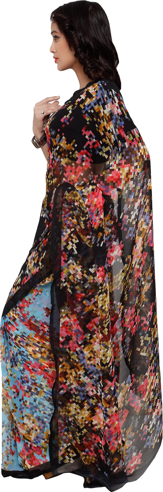 Black Printed Georgette Saree-Raga3118a-Standard