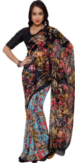 Black Printed Georgette Saree-Raga3118a-Standard