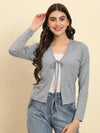 Grey Solid Tie-Up Shrug