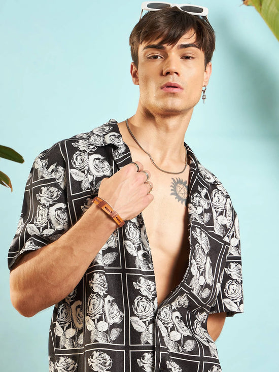 Men White & Black Floral Relax Fit Shirt