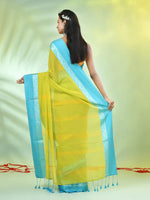 Lime Green Cotton Soft Saree With Contrasted Borders-MA62CT33720063