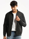 Men Black Mandarin Collar Solid Bomber-STCW-J-14-Black