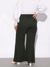 Women Olive Front Loop Detail Bell Bottom Pants