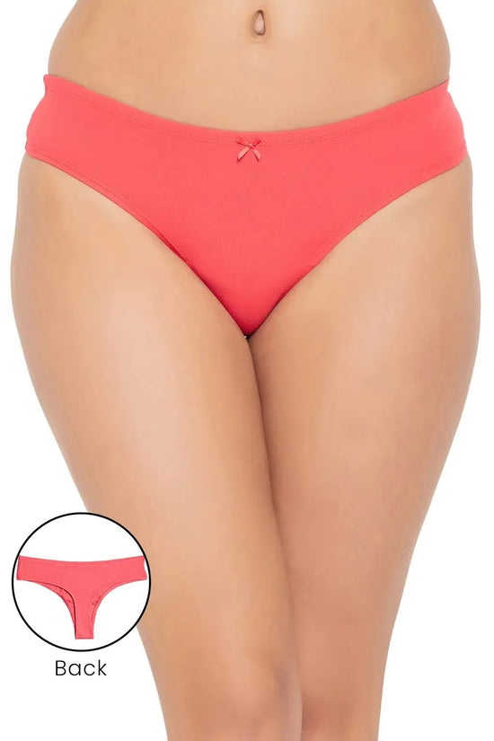 Clovia Low Waist Thong in Red - Cotton