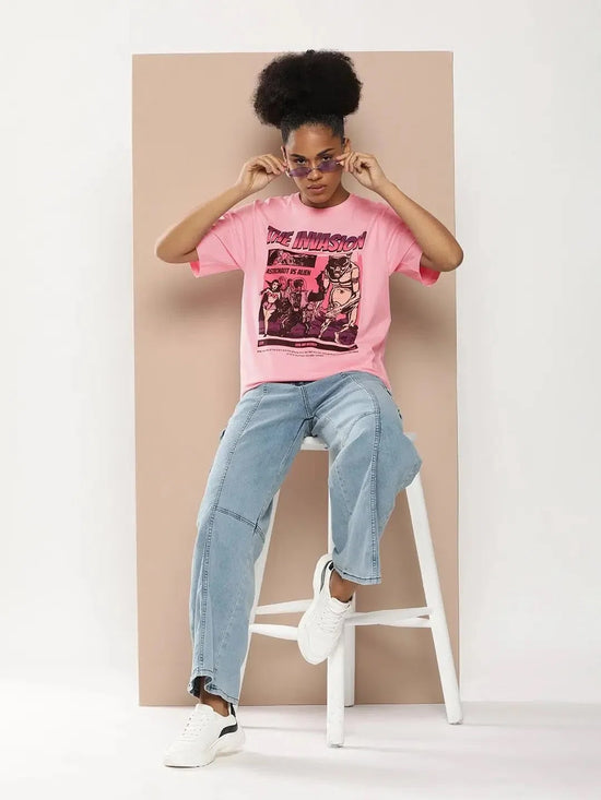 Difference of Opinion Pink Graphic Oversized T-Shirt-DOWMN320PINK-XS