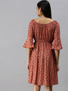 Women Brown Printed A-Line Dress-AE-9887-Brownnavyblue