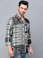 Rigo Black Paisley Printed Cut Away Collar Full Sleeve Shirt