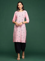 Women Pink Geometrical Straight Kurta-DF-1573-Pink