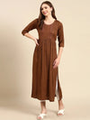 Women's Coffee Brown Embroidered Anarkali Kurta-SKC-1034-Coffeebrown