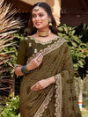 Saree Mall Women's Vichitra  Olive Printed Designer Saree With Blouse Piece-TRANA81954