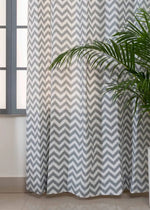 Ikat Chevron 100% cotton geometric curtain for living room - Room darkening -  Grey - Pack of 1-230421046