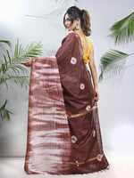 Brown And White Shibori Printed Silk Saree-MA56BSL34610005