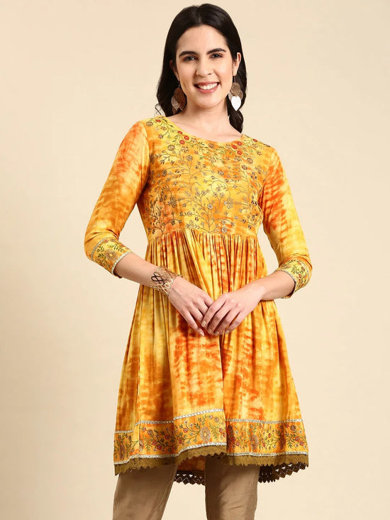 Women's Mustard Tie Dye Anarkali Kurti-GW-3479-Mustard