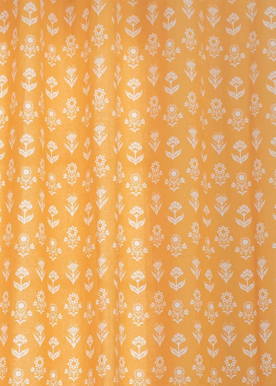 Dahlia 100% cotton floral curtain for living room - Room darkening - Mustard - Pack of 1 - Pack of 1-230422013