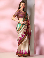 Saree Mall Women's  Blend Beige Printed Designer Saree With Blouse Piece-SOFIA1004