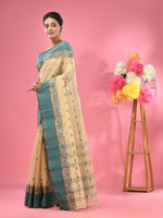 Beige Pure Cotton Tant Saree With Woven Designs-MA51TT43540056