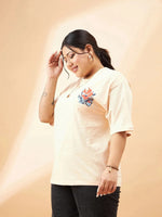 Women Beige Graphic Floral Print T-Shirt