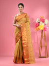 Dark Beige Pure Cotton Tant Saree With Zari Border-MA51TT43540043