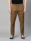 Genips Men's Brown Cotton Stretch Bahamas Cargo Fit Solid Cargo