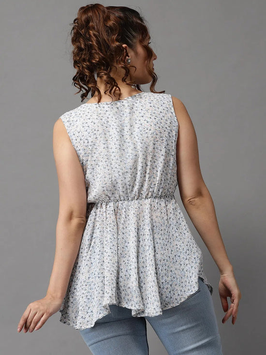 Women's Blue Printed Peplum Top-AE-12002-Blue