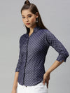 Women's Blue Printed Shirt-AE-5550175-Navyblue