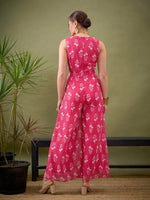 Women Fuchsia Floral Wrap Sleeveless Jumpsuit