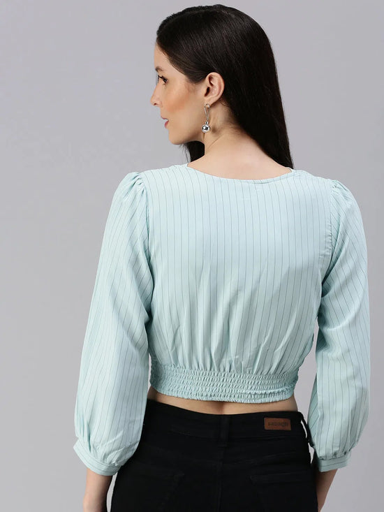 Women's Sea Green Striped Top-AE-10314-Seagreen