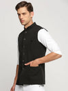 Men Black Mandarin Collar Solid Nehru Jacket-AK-2250-8-Black