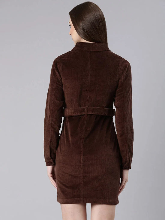 Women Coffee Brown Solid Shirt Dress-IM-10642-Coffeebrown