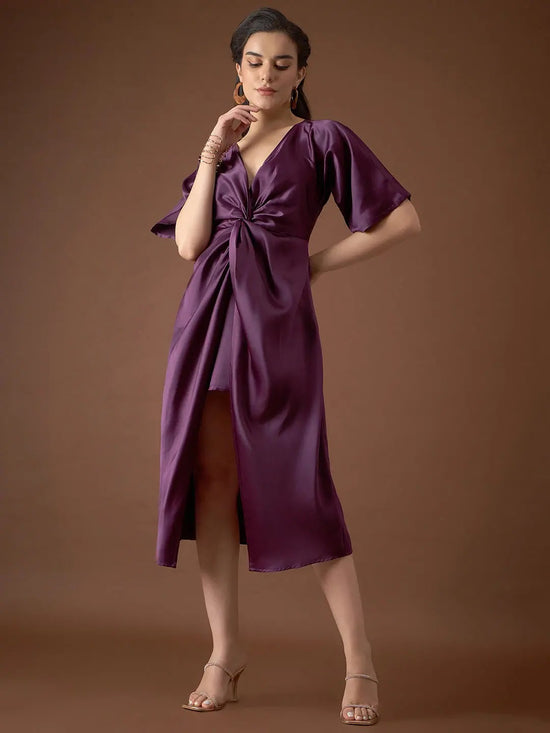 Front Twist Kaftan Dress in Purple Color