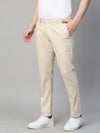 Genips Men's Cotton Stretch Caribbean Slim Fit Cream Color Solid Trousers