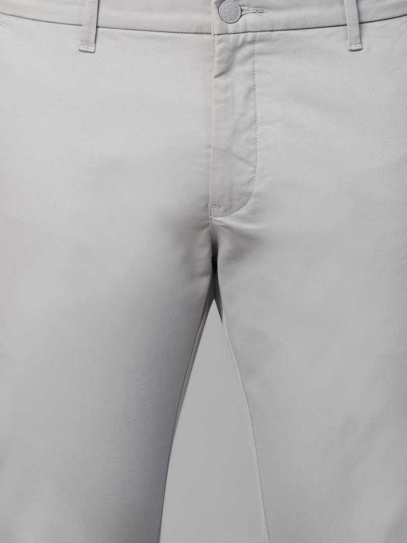 Genips Men's Cotton Stretch Caribbean Slim Fit Solid Light Grey Trousers