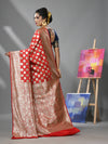 Red Silk Banarasi Saree With Damask Motifs And Woven Degins-MA52BSL441050099