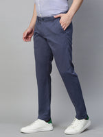 Genips Men's Blue Cotton Stretch Caribbean Slim Fit Solid Trousers