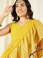 Crop Top with Sharara and frill Dupatta in Yellow Color