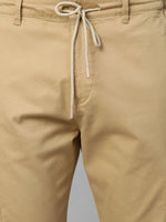 Genips Men's Khakhi Cotton Stretch Bahamas Cargo Fit Solid Cargo