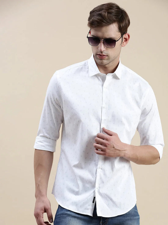 Men White Geometrical Casual Shirt-STANLEY-9858-White