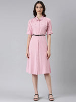 Women Pink Solid A-Line Dress-DF-1587-Pink