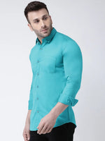 Hangup Men Slim Solid Shirts-CollarTurquoiseShirt