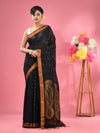 Black Cotton Blend Handwoven Saree With Zari Border-MA51BCT431270026