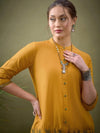 Women Mustard Placket Embroidered Shirt With Palazzos