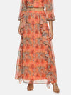 Floral Orange Flare Detail Maxi Skirt-17357