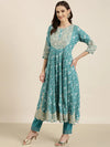 Women Turquoise Blue Floral Kurta Set-FS-3056-Turquoiseblue