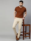 Genips Men's Cotton Stretch Caribbean Slim Fit Solid Cream Colour Trousers