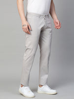 Genips Men's Cotton Stretch Caribbean Slim Fit Light Grey Solid Trousers